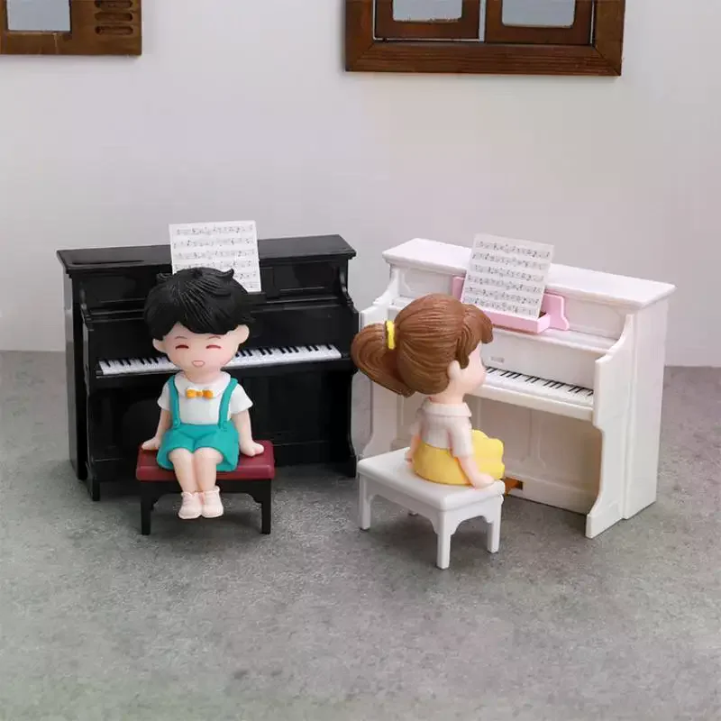 1 セットドールハウスミニチュアかわいい模擬ピアノ家具モデル楽器ドールハウスの装飾ふり遊びおもちゃギフト