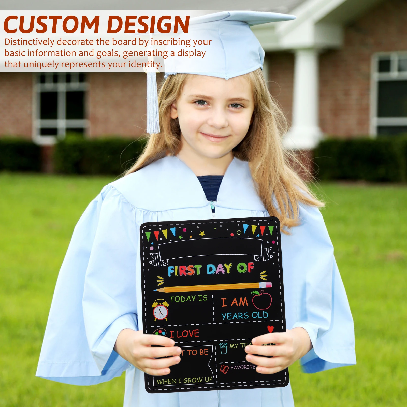 Doppelseitiges Kreidetafel-Schild aus Holz für den Schulanfang, erster Tag, Vorschule, -12, Schüler-Tafelwand für Kinder