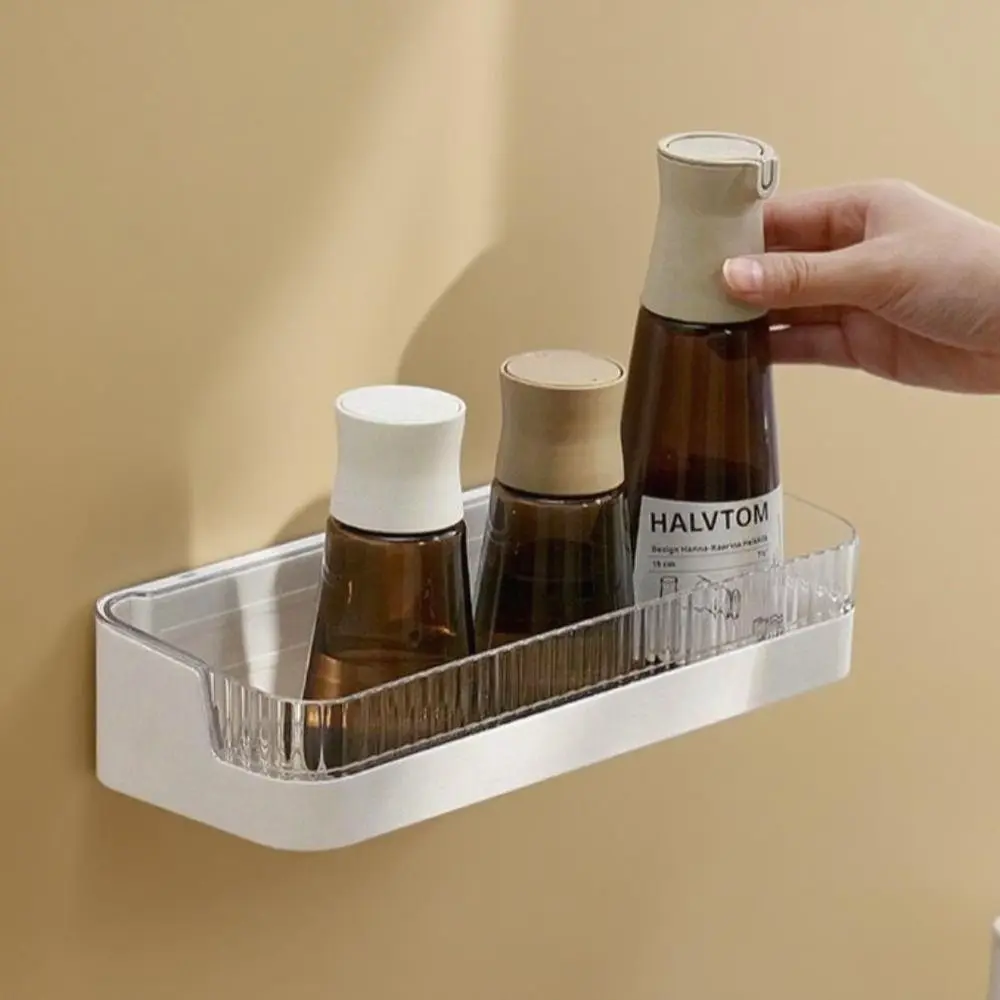 

Wall Mounted Bathroom Storage Rack No Nail Plastic Toiletries Holder Space Saving Rustproof Bathroom Shelf for Shampoo