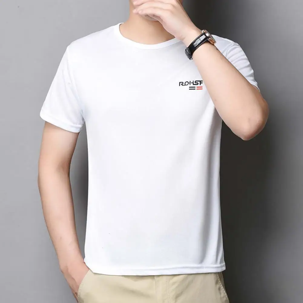 Men Ice Silk T-shirt Round Neck Short-sleeve Athletic T-shirt Breathable Non-Marking Casual Pullover Tee Business Thin Menswear