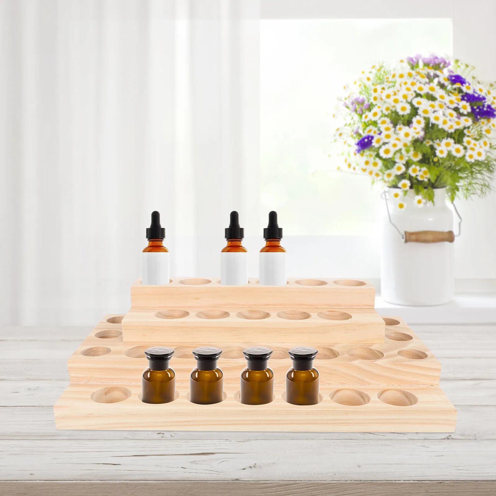 Essential Oil Storage Box Wooden Four-Layer Organizer Holder Safe Storage Smooth Polished Surface Display Stand