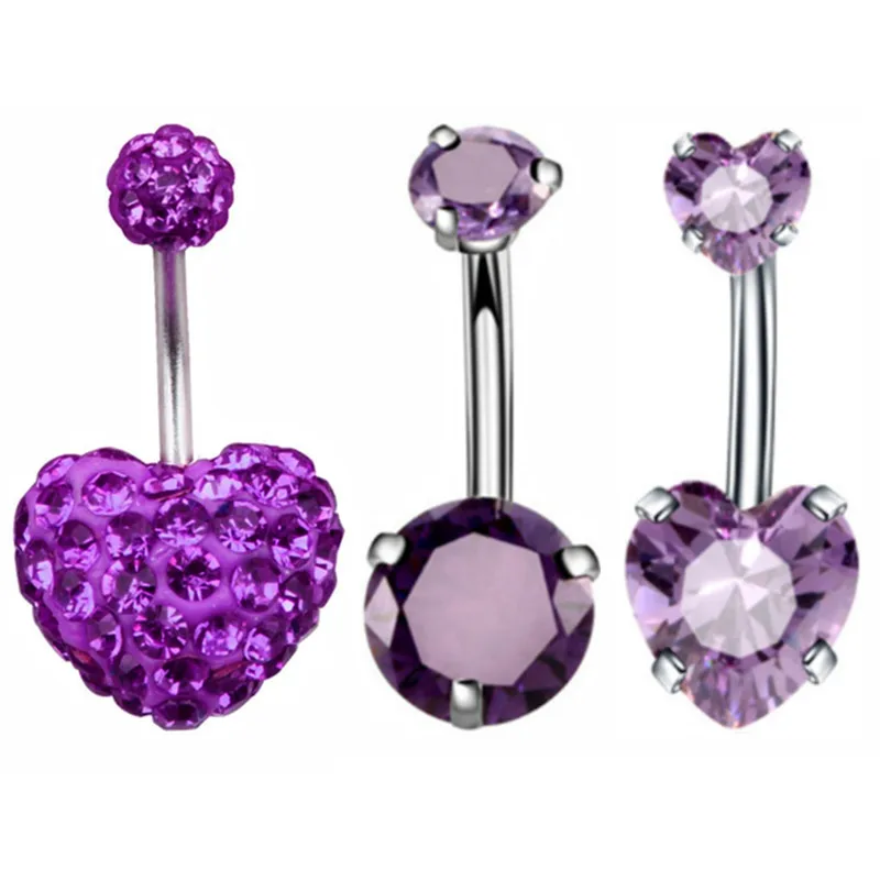 3PCS Pink Crystal Belly Button Rings Set