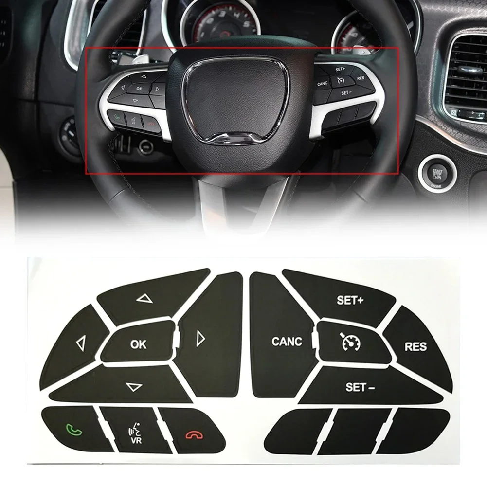 1 Set Black Car Button Repair Sticker For DODGE CHARGER 2016-2022 STEERING WHEEL BUTTON Decals Stickers car interior accessories