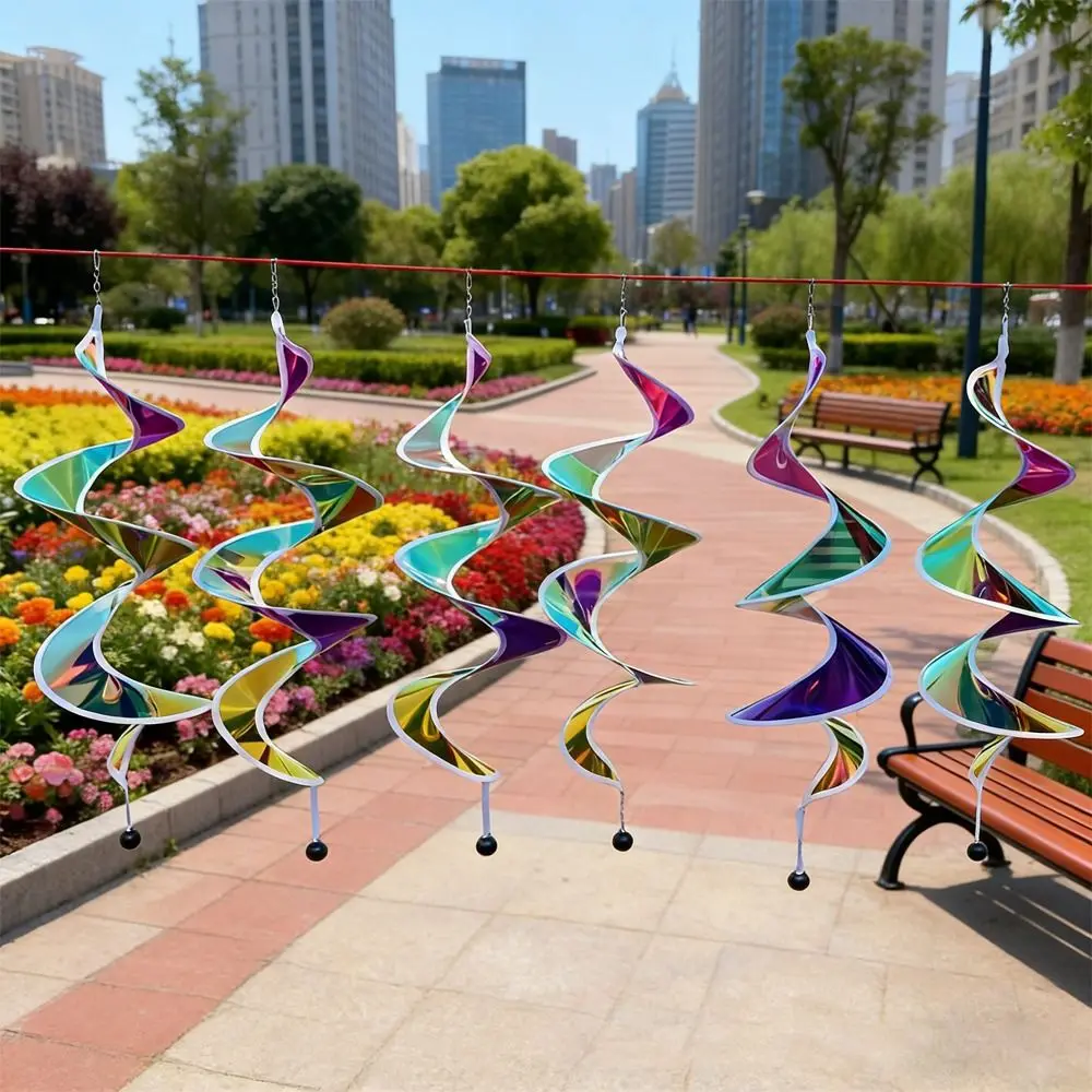 Colorful Wind Strips Outdoor Hanging Decorations Rainbow Spiral Plastic Material Rotating Laser Wind Rotating Sequins