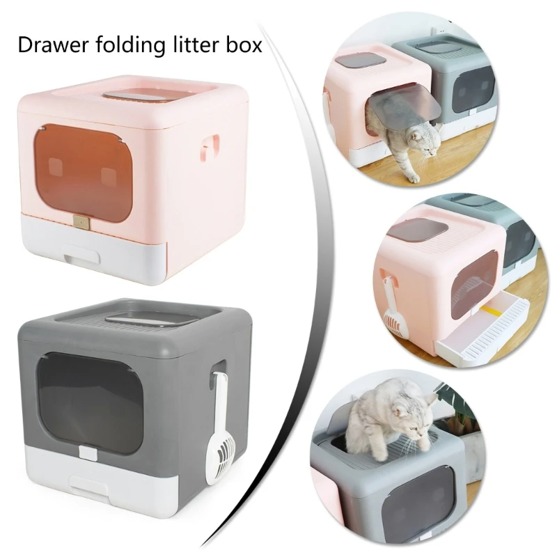 

Household Cats Litter Box Convenient Drawer Type Foldable Cats Litter Basin for Multiple Cats Households Ensuring Clean