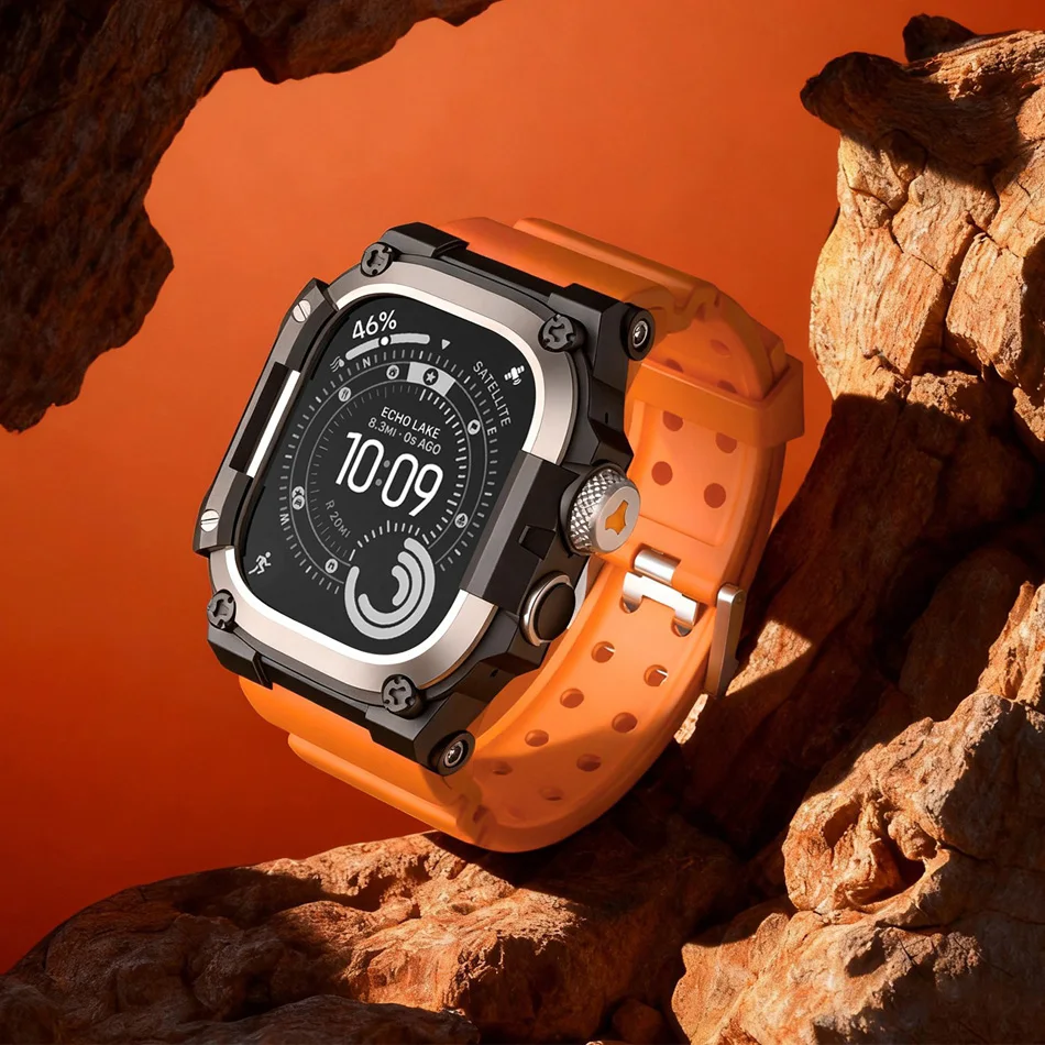 Zestaw: Pasek Premium TPU do Apple Watch Ultra i Metalowe Etui Ochronne iWatch Series Ultra 3 2 1 49mm, Odporny na Upadki, Sportowy Pasek do Zegarka Męskiego — zdjęcie produktu 5