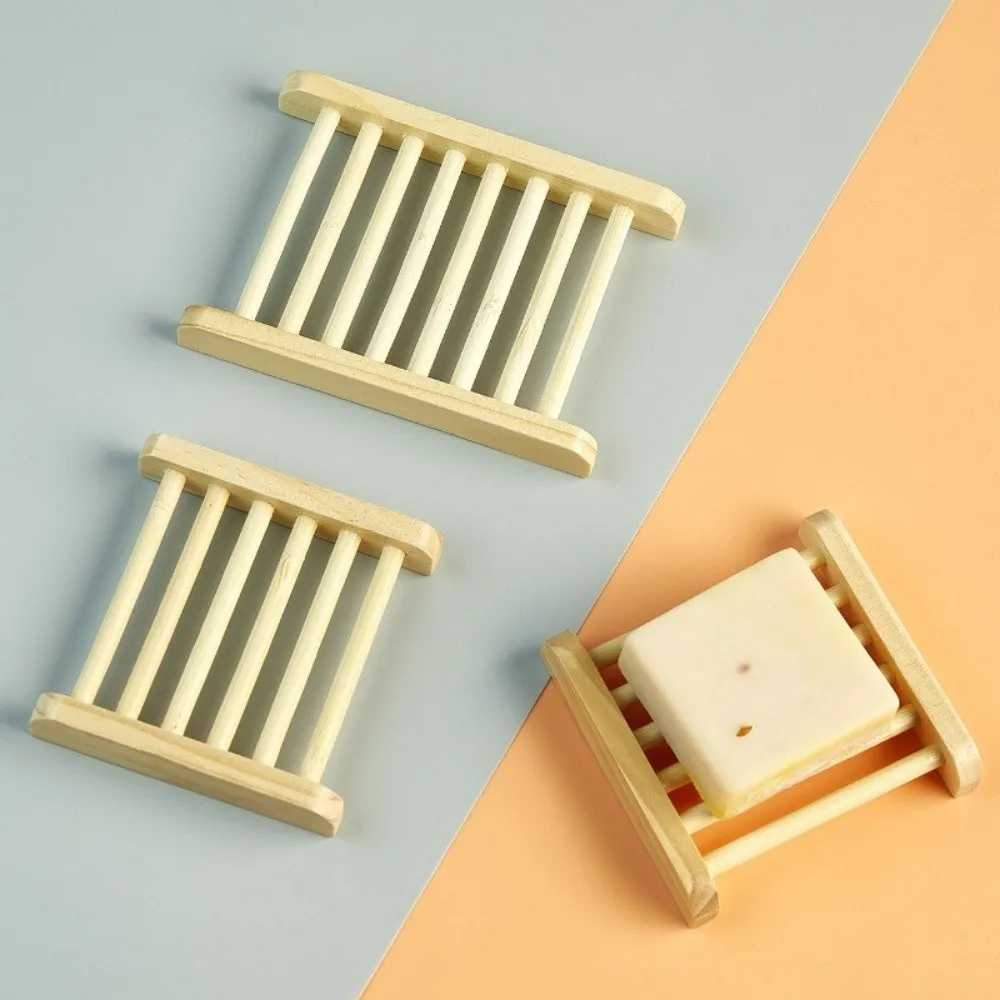 Stylish Hollow Slat Wood Soap Dish Quick Drain Raised Base Soap Tray Two Style Frame Bathroom Storage Shower Room