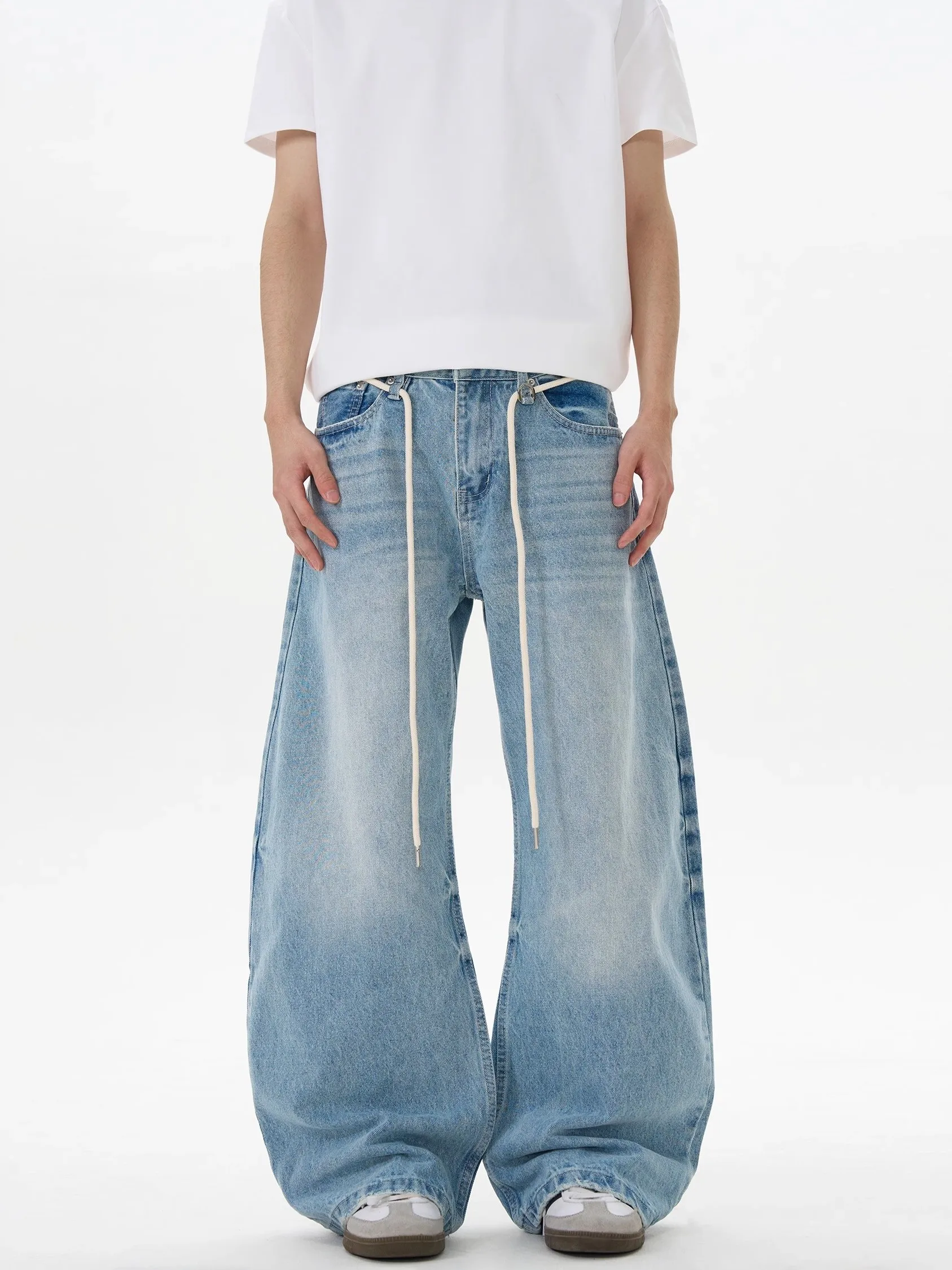 

Ретро американские синие джинсы с ножом, свободные прямые брюки для мужчин и женщин, новая повседневная одежда, всесезонная одежда