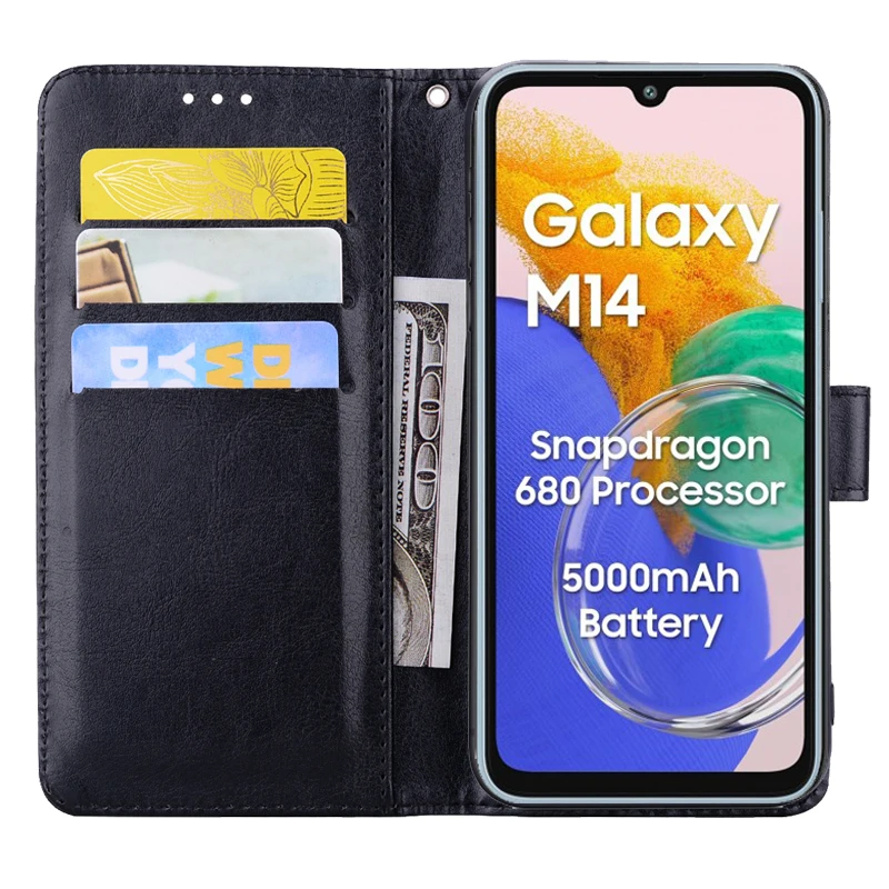 Luxury Leather Case For Samsung Galaxy M14 4G Funda Coque Flip Wallet Cover For Carcasas Samsung Galaxy A05s SM-A057F Mujer Etui