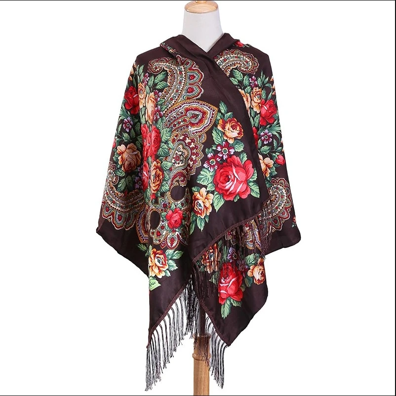 New 70*170cmWomen Luxury Floral Printed Russian Scarf Ukrainian Fringed Scarves Babushka Handkerchief Head Wraps Travel Shawl