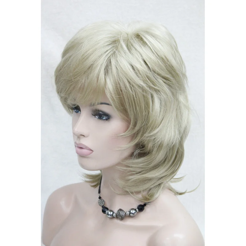 

Elegant Charming Fluffy Layer Light Blonde Medium Length Wavy Women's Full Wig