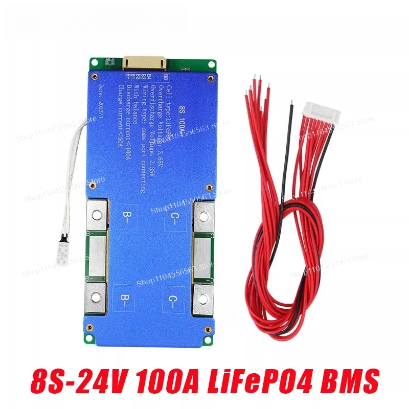 8S 24V 100A LiFePO4 Battery Protection Board BMS with Balance – for Lithium Iron Phosphate Battery Pack