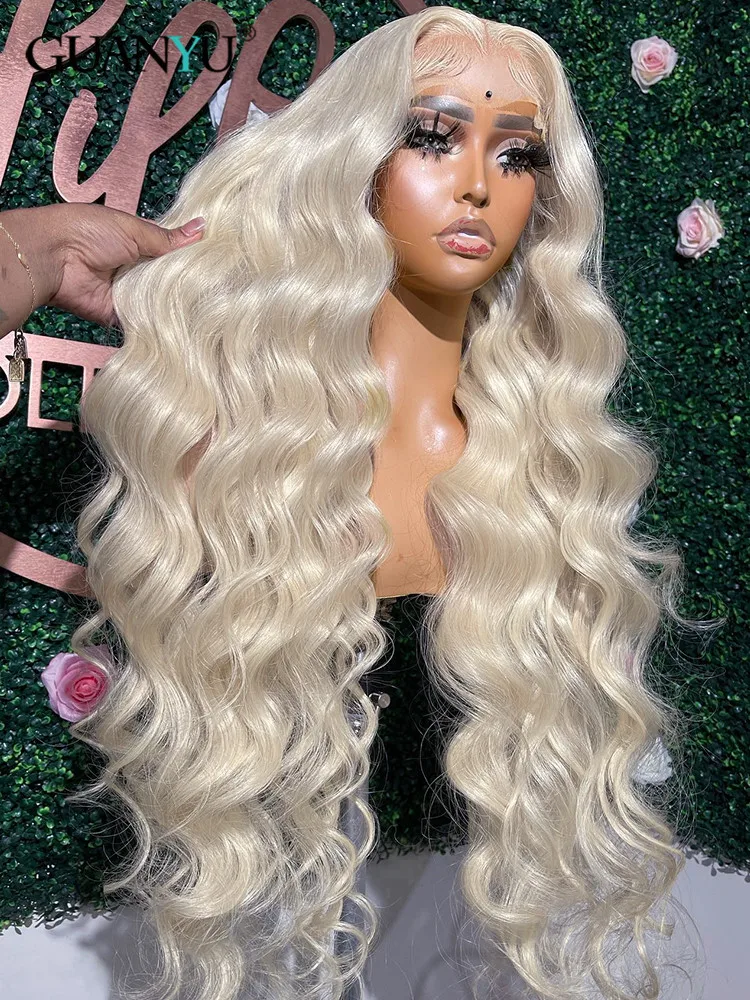 #60 Color Platinum Ash Blonde Lace Front Wigs Human Hair White 13X6 HD Transparent Lace Frontal Wig For Women