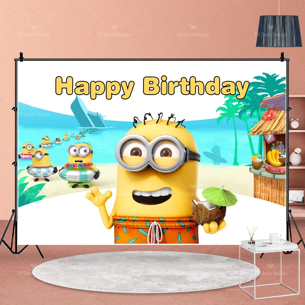 Dessin animé Minions thème photographie toile de fond Decora enfants 1-9ème joyeux anniversaire fête bébé douche bannière décoration fournitures