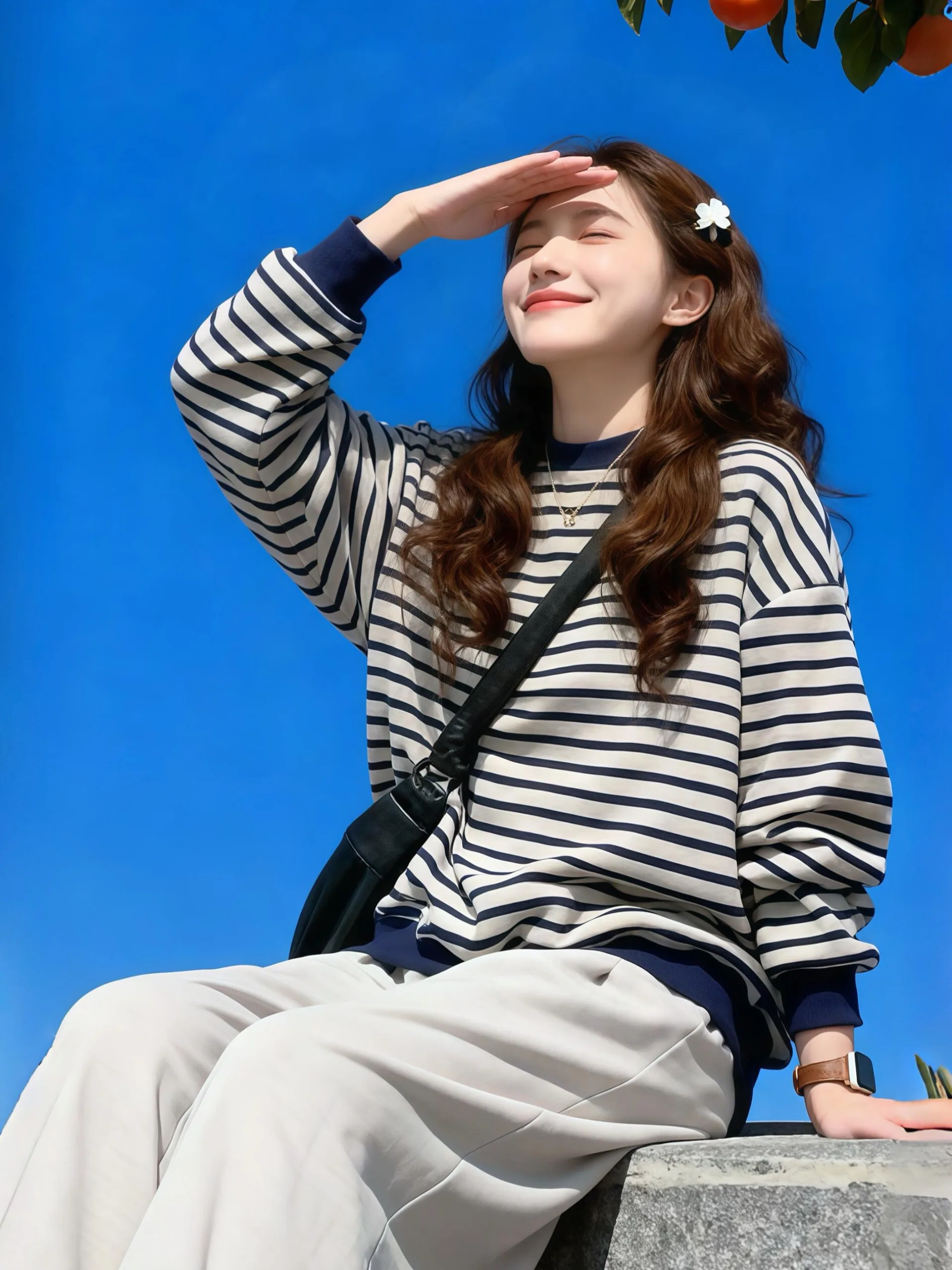 

Американский свободный вязаный свитер оверсайз с круглым вырезом, женский базовый топ в полоску, ленивый стиль, весна...