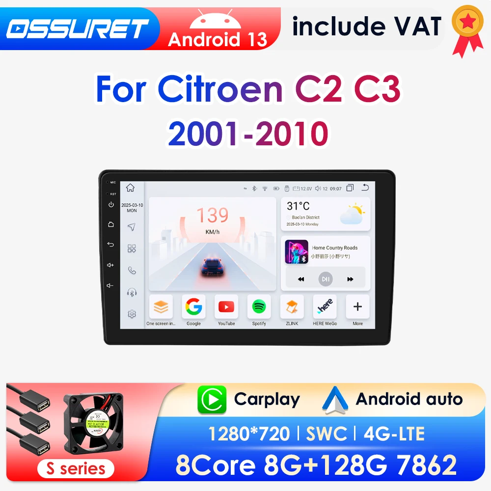 2Din Android Auto Radio Für Citroen C2 C3 2001-2010 Auto Multimedia-Player GPS Drahtlose Carplay Android Auto 4G DSP SWC 360Kamera