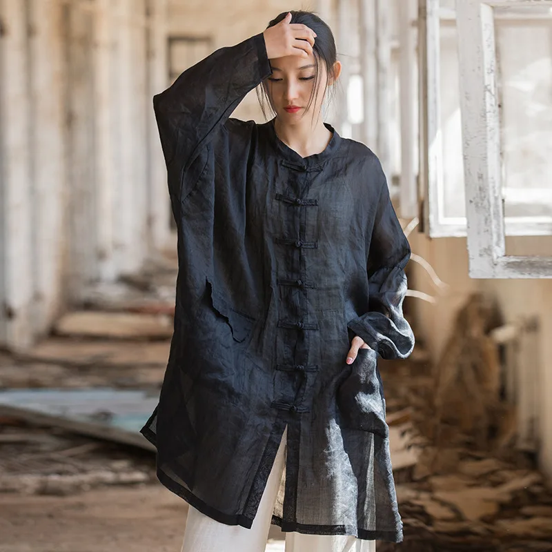 

100 ramie sand washed cotton and linen women's clothing new loose large size sunscreen shirt thin jacket fashion casual versatil