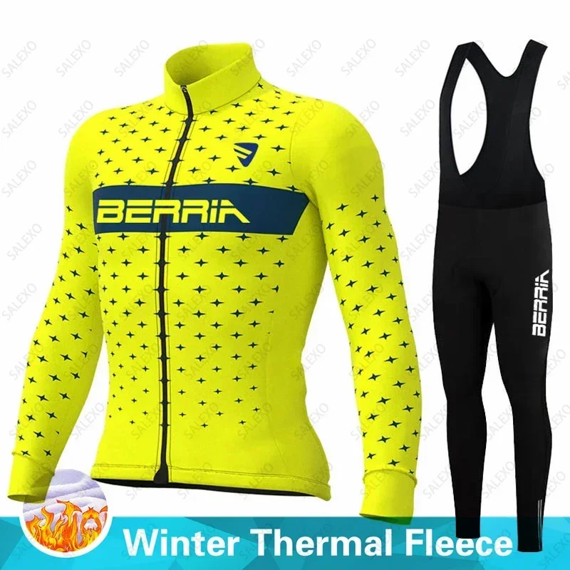 BERRIA 2024 Winter Thermal Fleece Cycling Jersey Set Mens Warm Bicycle Clothing MTB Bike Wear Maillot Ropa Ciclismo Cycling Set