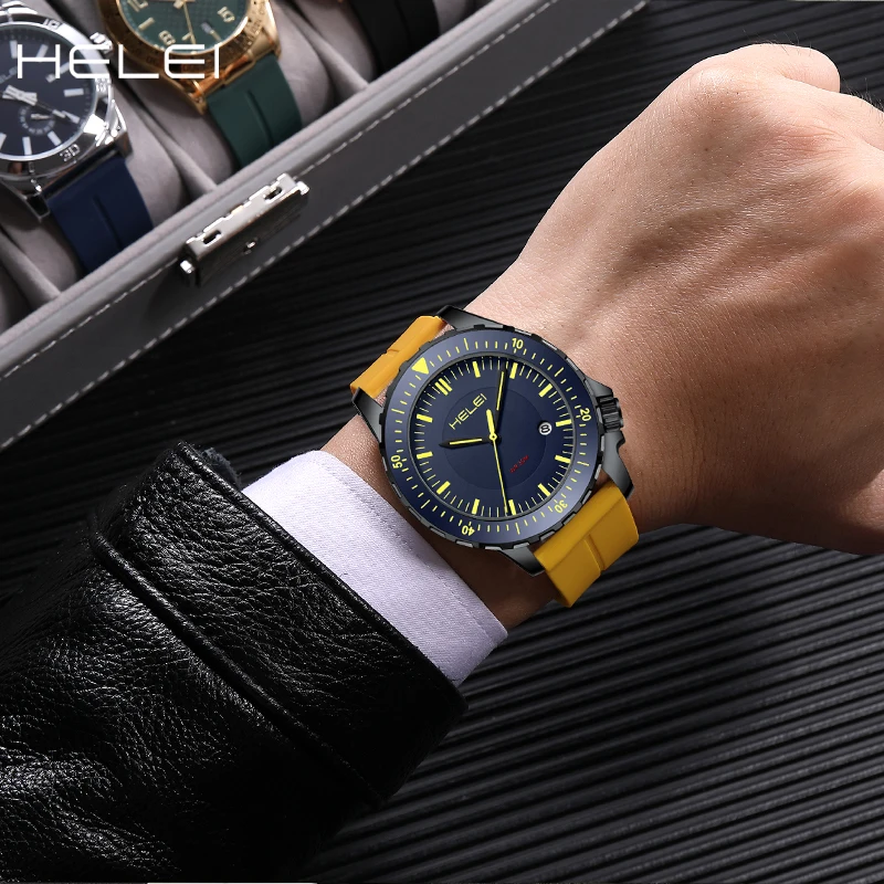 HELEI-reloj de cuarzo para hombre, cronógrafo de pulsera resistente al agua con movimiento de la serie jazz, personalidad simple, nuevo, 2024