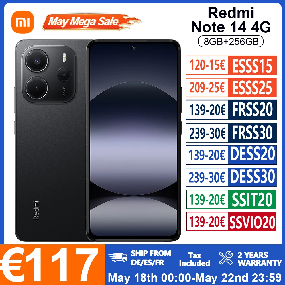 Version Globale Redmi Note 14 4G Smartphone MediaTek Helio G99-Ultra NFC Appareil Photo 108MP Écran AMOLED 6,67'' Batterie 5500mAh
