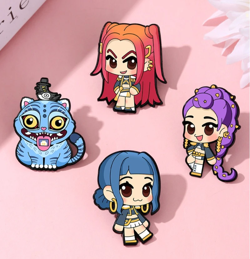 

Ins 2026 New Fashion 4pcs Anime Badge Girl Group Trend Cool Cute Cartoon Brooch Girls Students Cartoon Character Zinc Alloy Pin