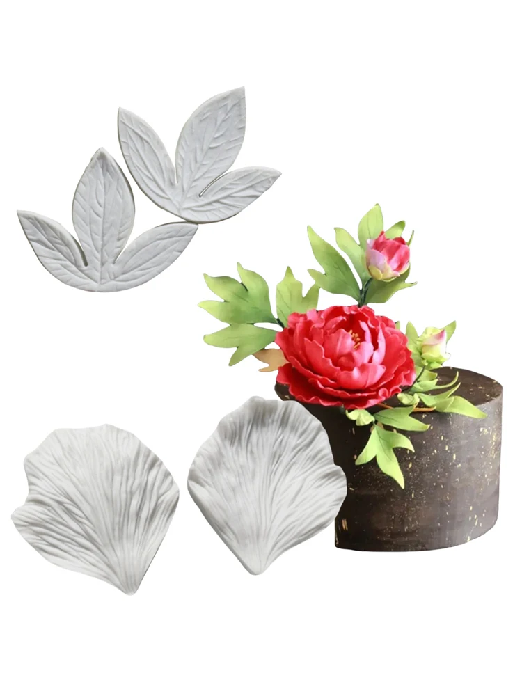 2PCS Large Peony Flower Leaves Veiners &Cutters Silicone Molds Chocolate Sugar Paper Clay Stampi Silicone Cake Decorating Tools