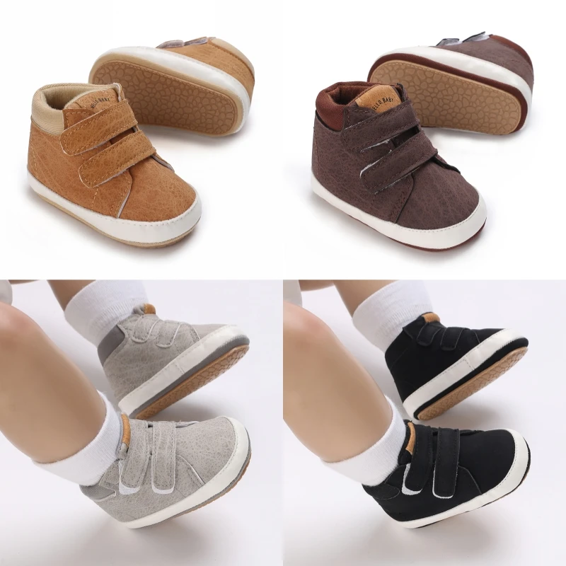 Sepatu bayi laki-laki, sneaker olahraga kasual PU sol anti slip bayi 0-18 langkah pertama berjalan