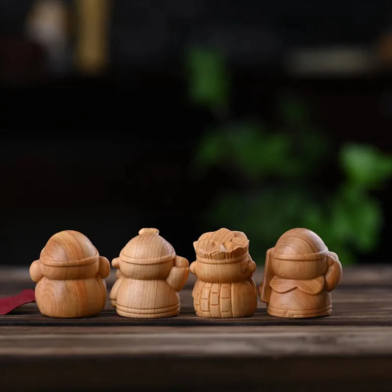 Hand-Carved Cypress Wood Journey to the West Figurine - 1.5-2