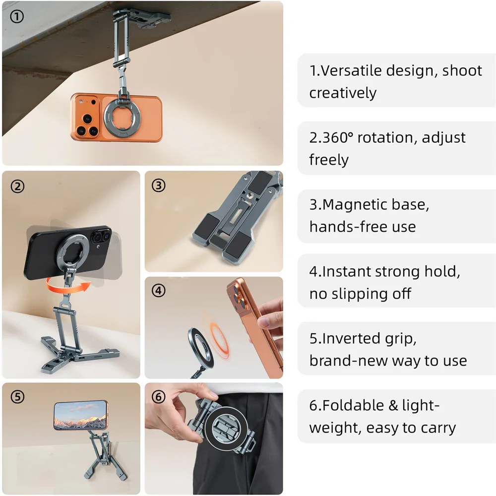 LEAPLIGHT Dwustronny Magnetyczny Statyw z Uchwytem na Telefon z Haczykiem, Statyw do Telefonu do Zdjęć z Góry dla Iphone i Android — zdjęcie produktu 5