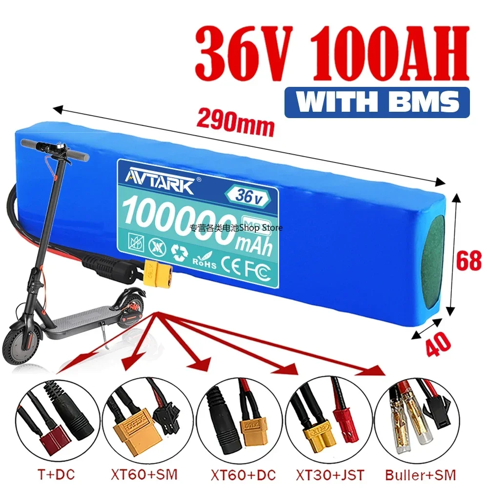 36V100Ah 10S3P 18650 Lithium Battery Pack 600W 42V for Xiaomi M365 Pro Ebike Bicycle Scooter Inside with 20A BMS XT60 and T PLUG