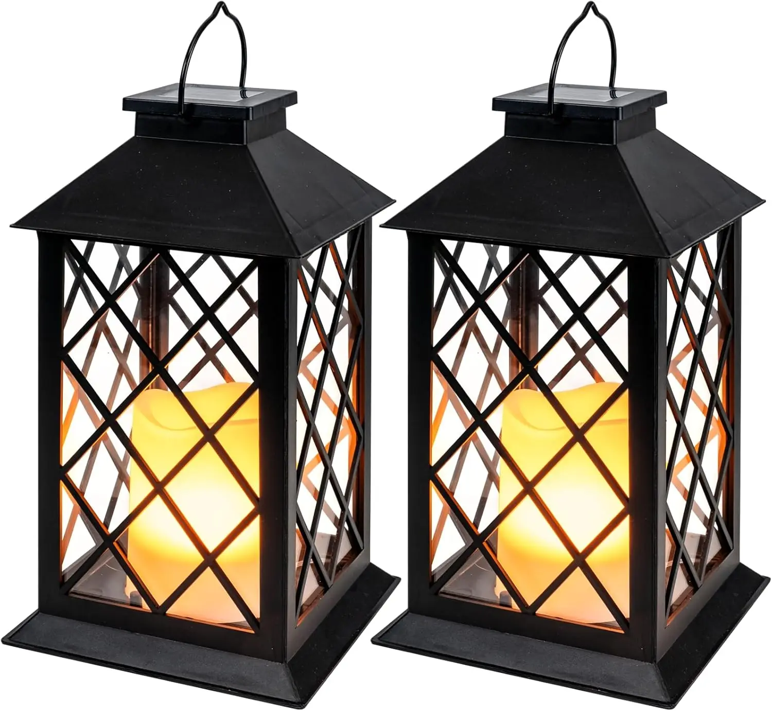 

Solar Lanterns Outdoor Waterproof, 2-Pack 13'' Flameless Candle Hanging Lanterns for Patio, Porch, Garden – Black