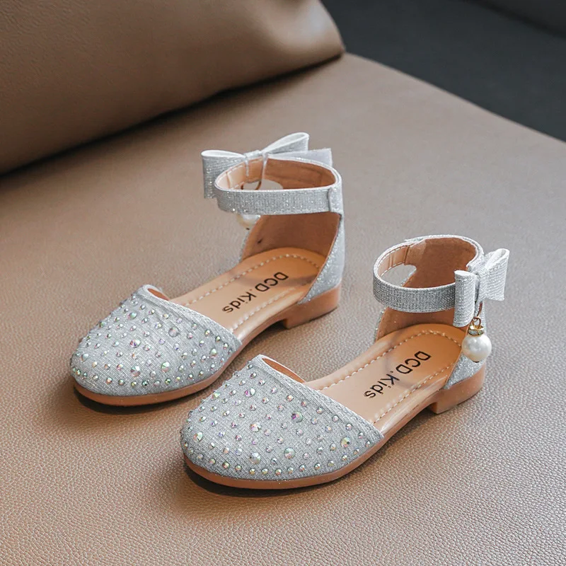 Girls Leather Shoes Children Flats Princess 2023 Spring Summer Brand New Kids Dress Shoes for Wedding Party Bling Glitter 21-35