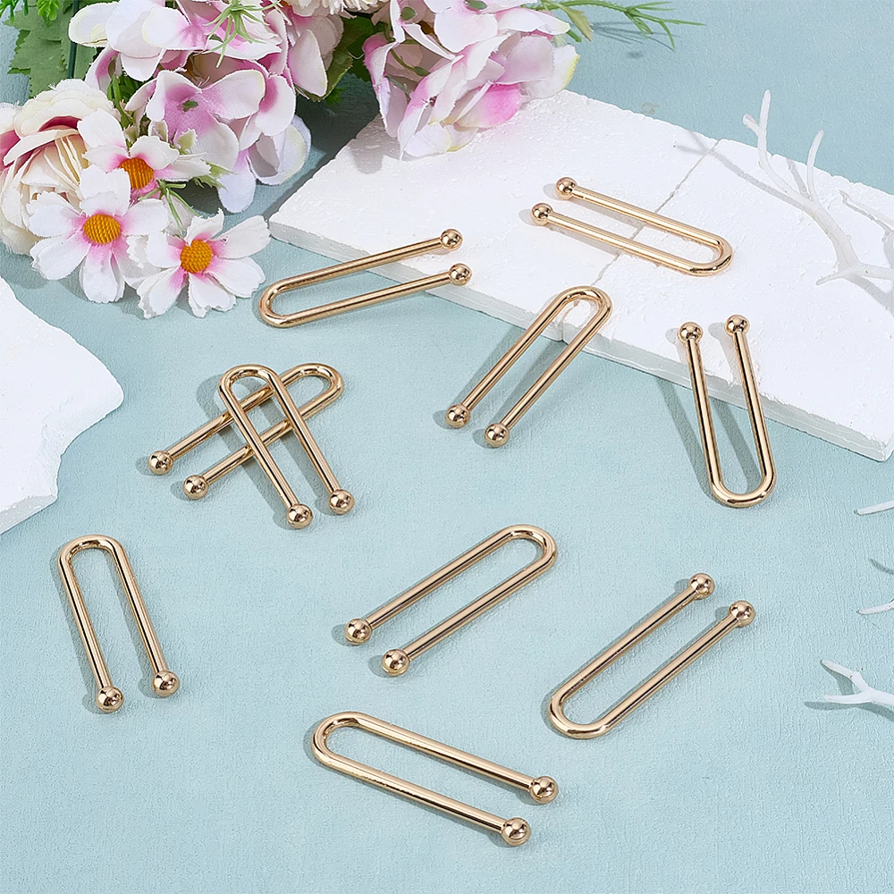 10Pcs U Shape Zinc Alloy Bikini Clips Buckles for Swimwear Front Clasp Light Gold 61.5x20.5x6.5mm view 4