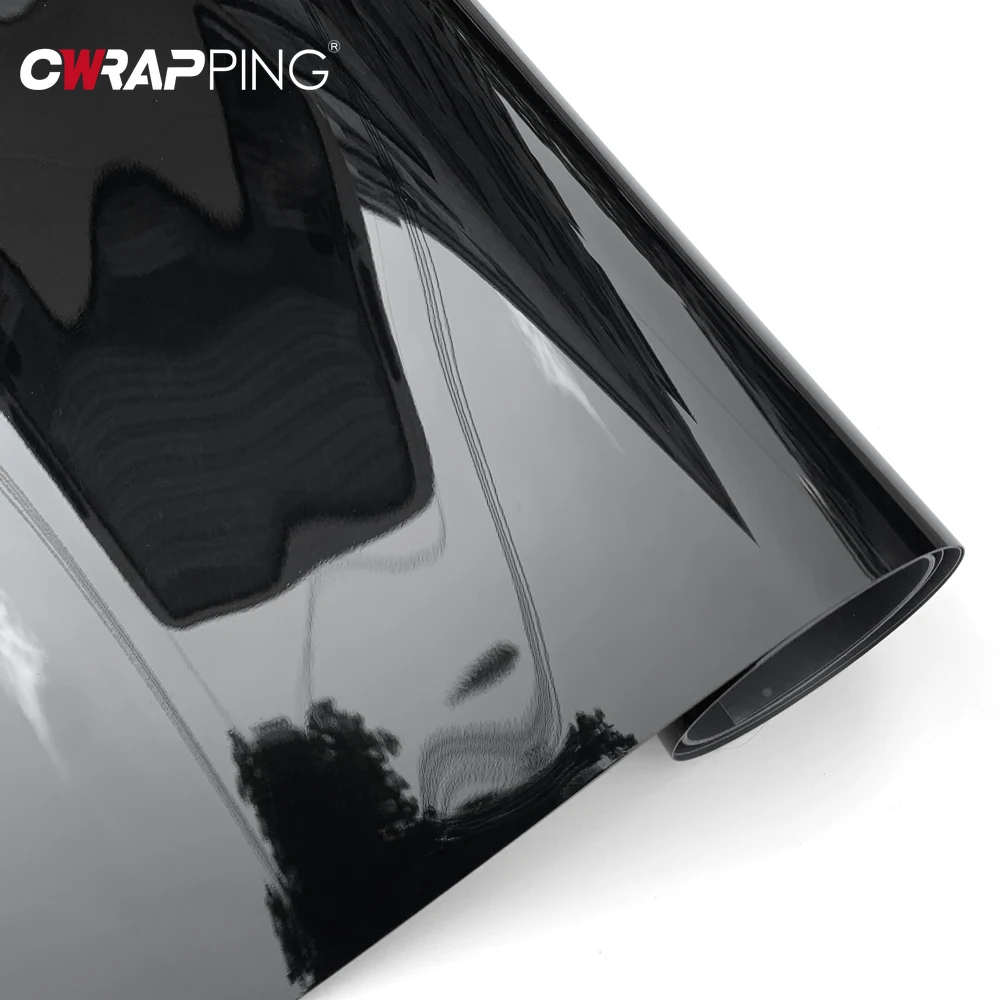 Autoaufkleber PET glänzend schwarz Auto selbstklebende Vinyl-Wickelfolie Blase frei Farbwechselfolien Autozubehör Innen Außen