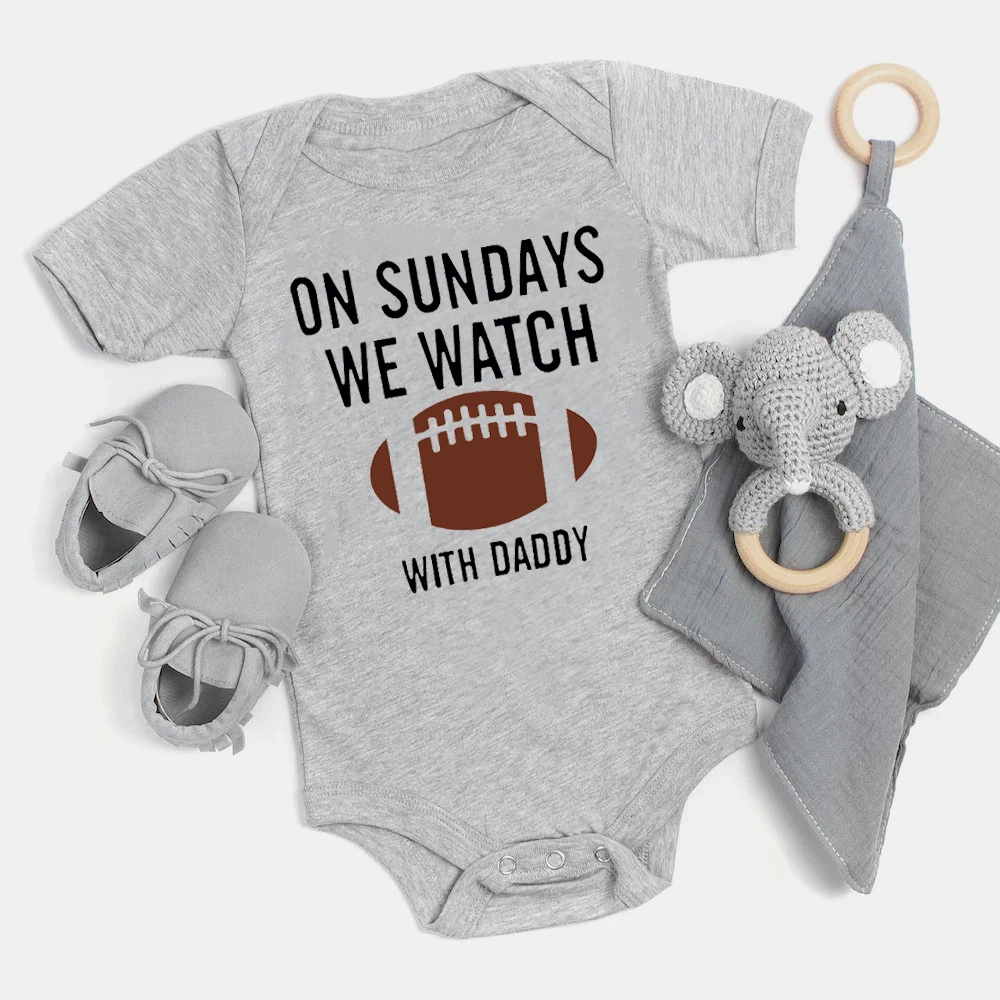 On Sundays We Watch Rugby with Daddy Infant Bodysuit Soft Cotton Short Sleeve Bodysuit High Quality Baby Clothing Summer