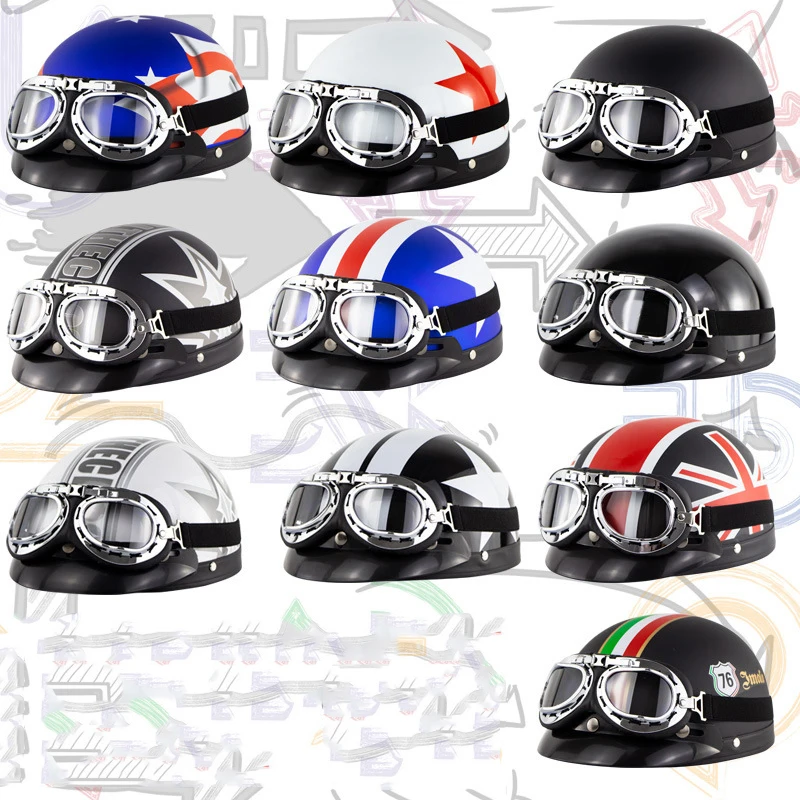 New product Matte Motorbike Motorcycle Harley Helmet with Protective Eyewear For Harley Retro Half Cruise Helmet