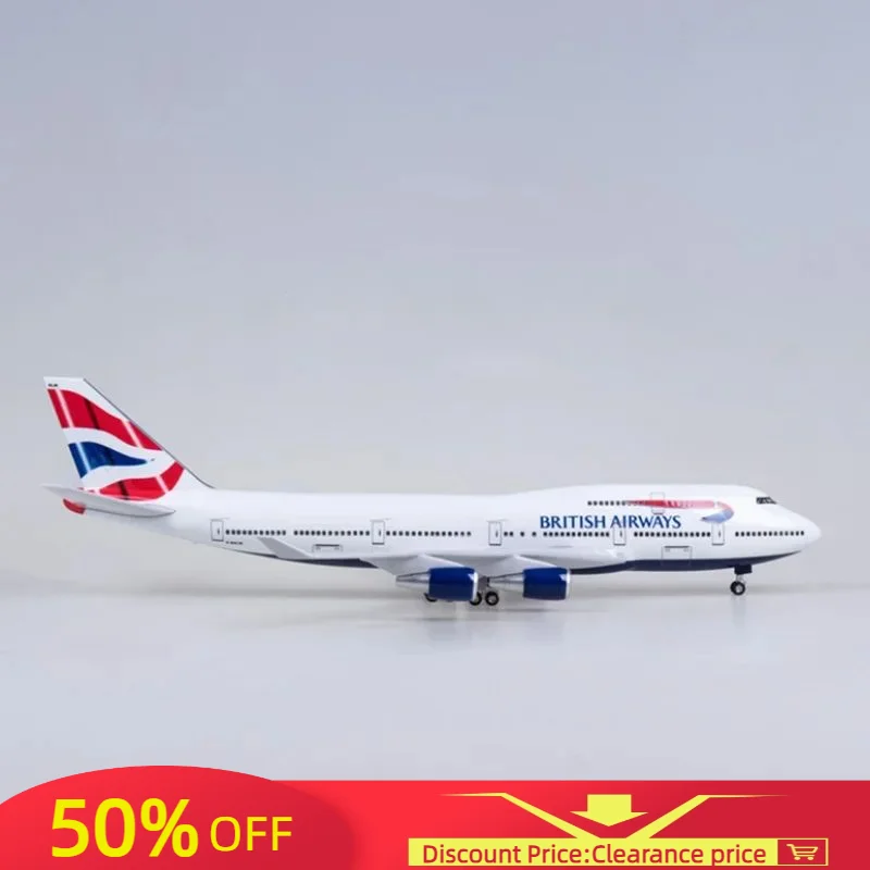 

47cm 1/150 Scale B747 British Airways Aircraft Airplane Model Toys with Light and Wheel Diecast Resin Alloy Plane Home Decor