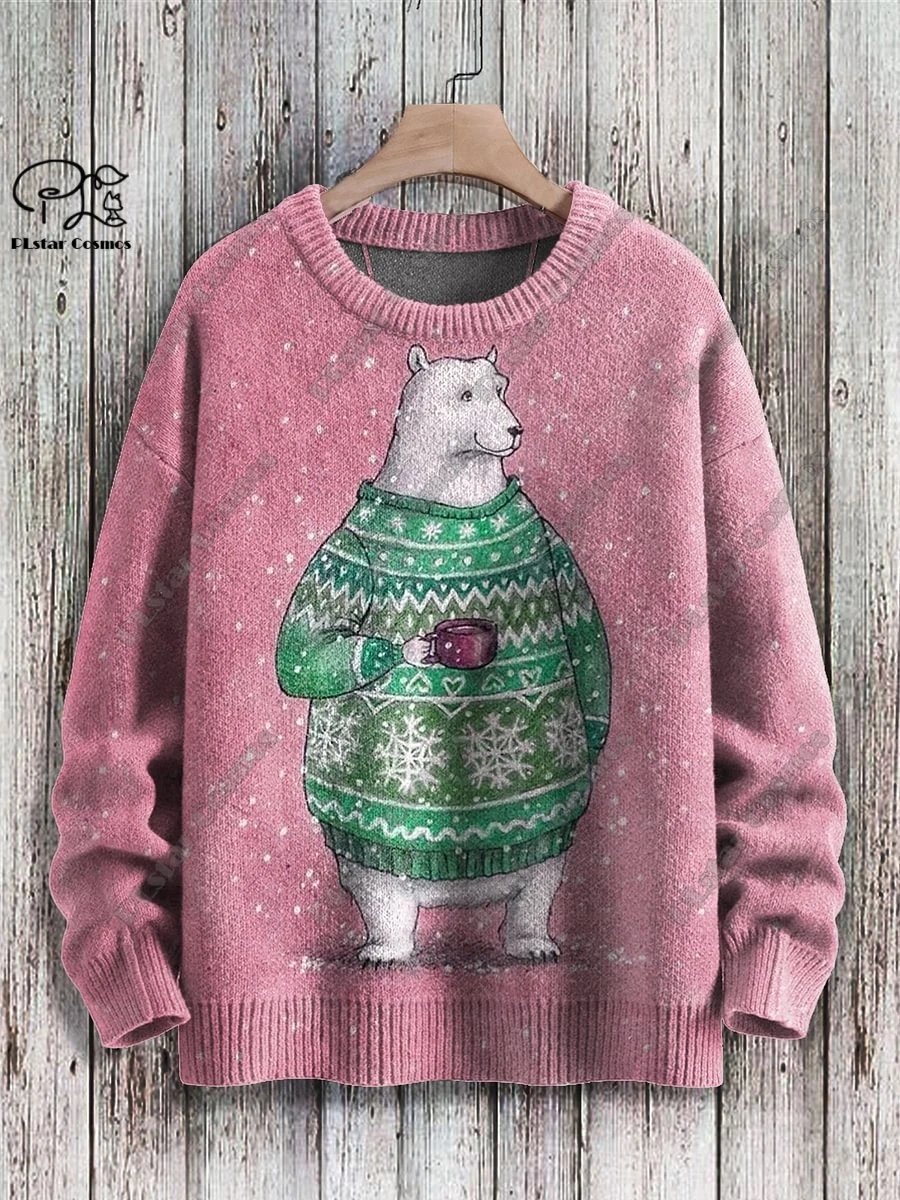 New animal series 3D printed cute squirrel rabbit raccoon hippopotamus art print ugly sweater winter casual unisex sweater