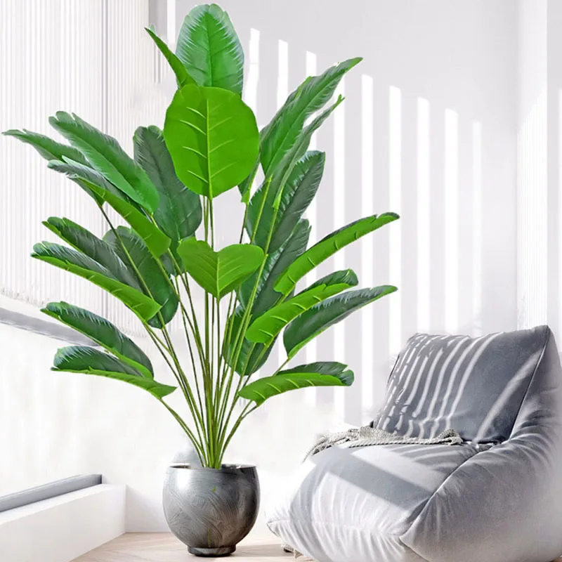 88cm Artificial Tropical Plant Fake Banyan Tree Branch Plastic Banan Leafs Real Touch Banana Leaves For Home Shop Wedding Decor