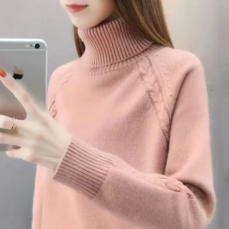 

Women's Turtleneck Sweater Fall Winter New Loose Warm Knit Pullover Tops Candy Colors Knitwear Jumper Korean Soft Casual Poleras