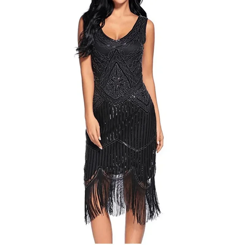 

Robe Cosplay Tassels Straps Dress 1920s Vintage Sequined Fringed V-neck Beaded Hand Embroidery Women's Gatsby Party Dressrobe