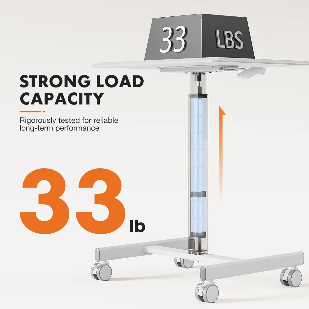 Mobile Small Standing Desk - Sit Stand Portable Rolling Laptop Desk with Lockable Wheels,Adjustable Height Computer Workstations