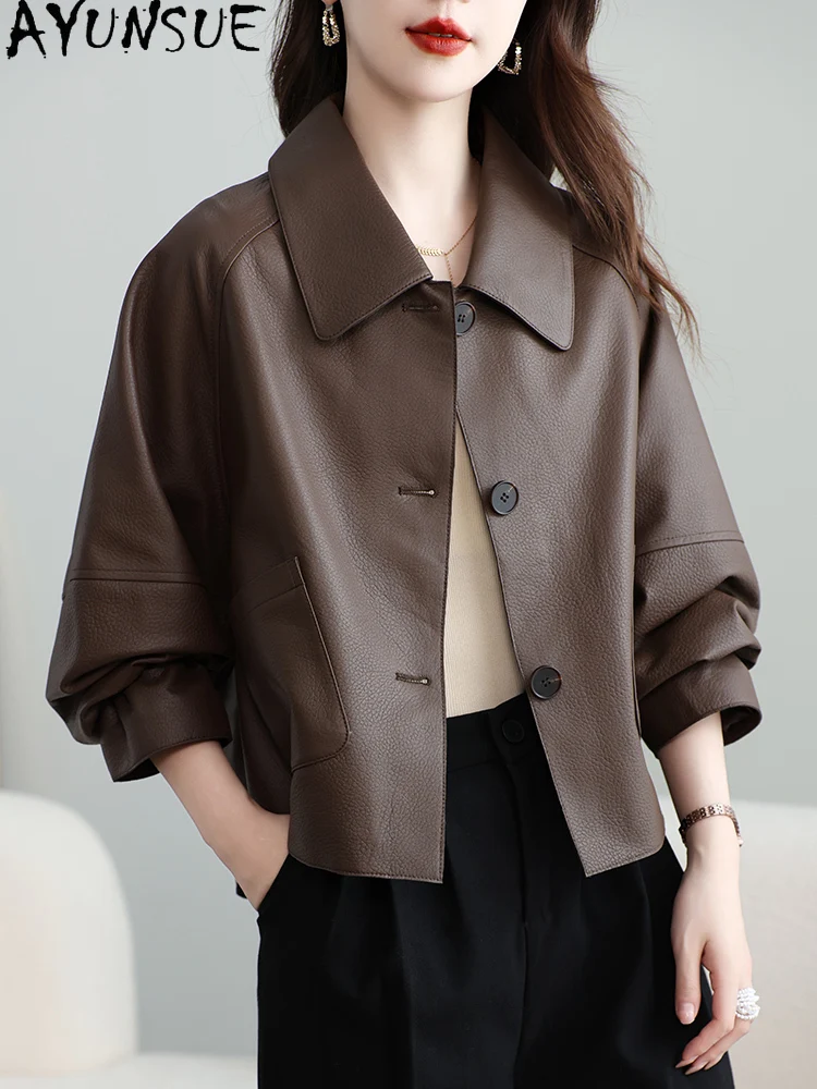 AYUNSUE Giacca in vera pelle da donna Cappotto nero Primavera Autunno Vestiti Genuino cappotti da donna in pelle di pecora 2025 Jaqueta De Couro