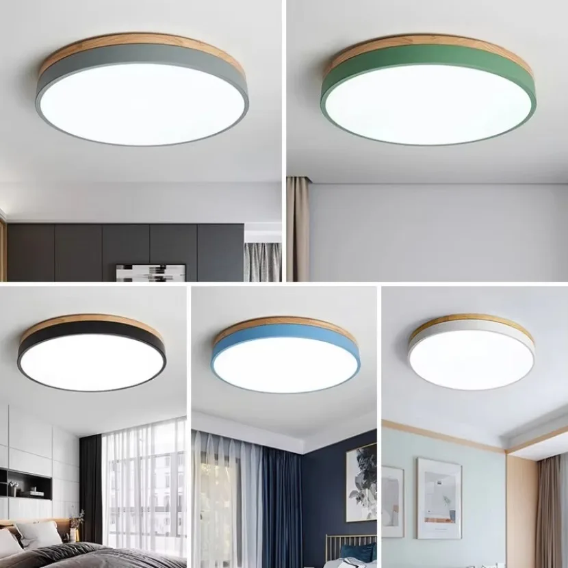 Nordic redondo macaron luz de teto madeira varanda sala estar quarto das crianças luzes led para sala decoração casa lâmpada do teto
