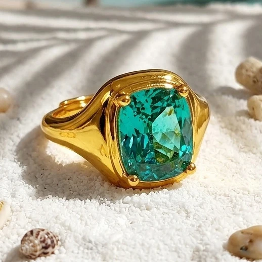 Vintage Sparkling Blue Green Crystal Dopamine Rings For Women Creative New Luxury Simple Fashion Jewelry Ring