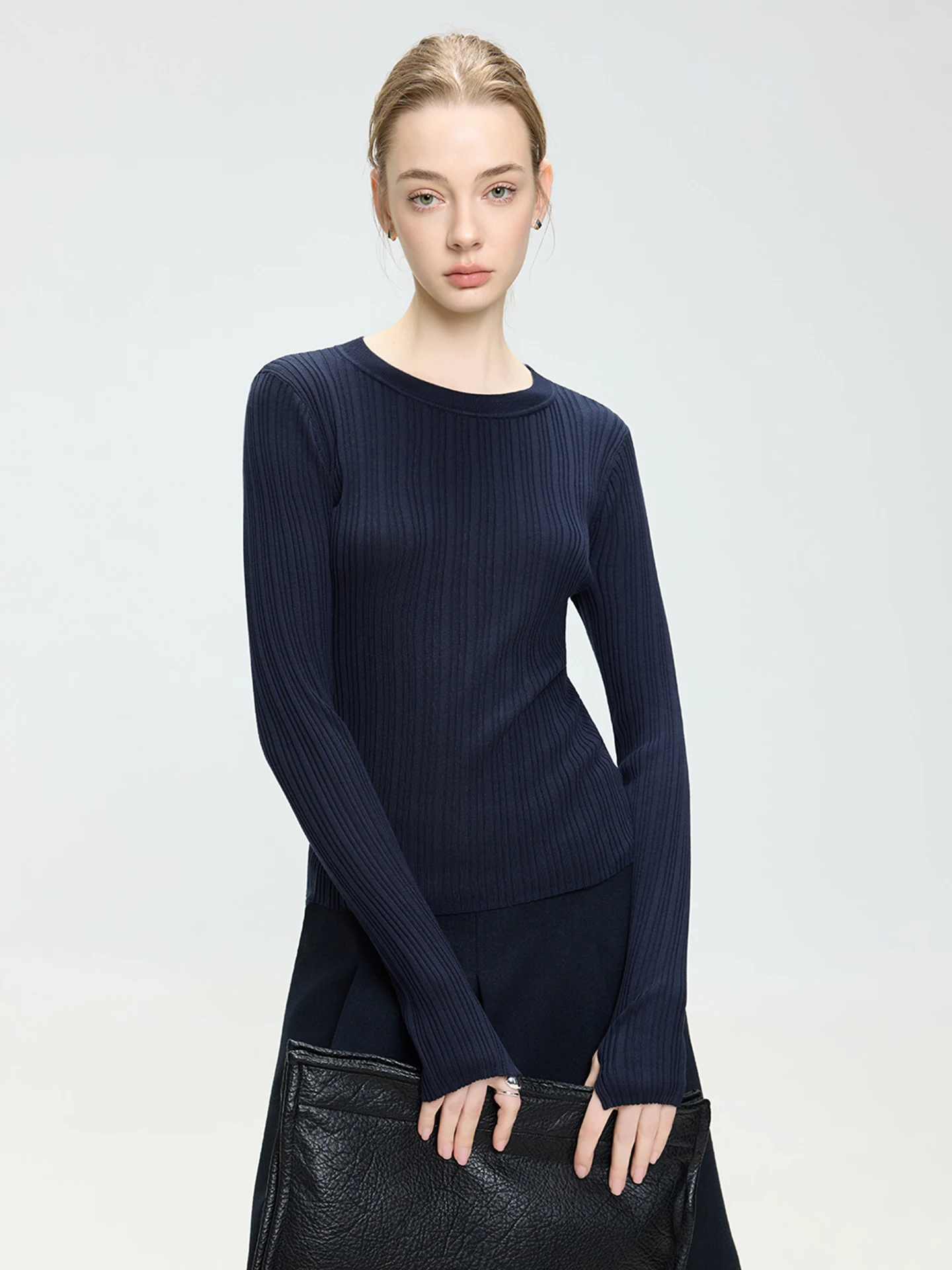 

LUR Soft Elastic Wool Blend Knitwear Slim Fit Color Casual Long Sleeve round Neck Pullover Base Shirt
