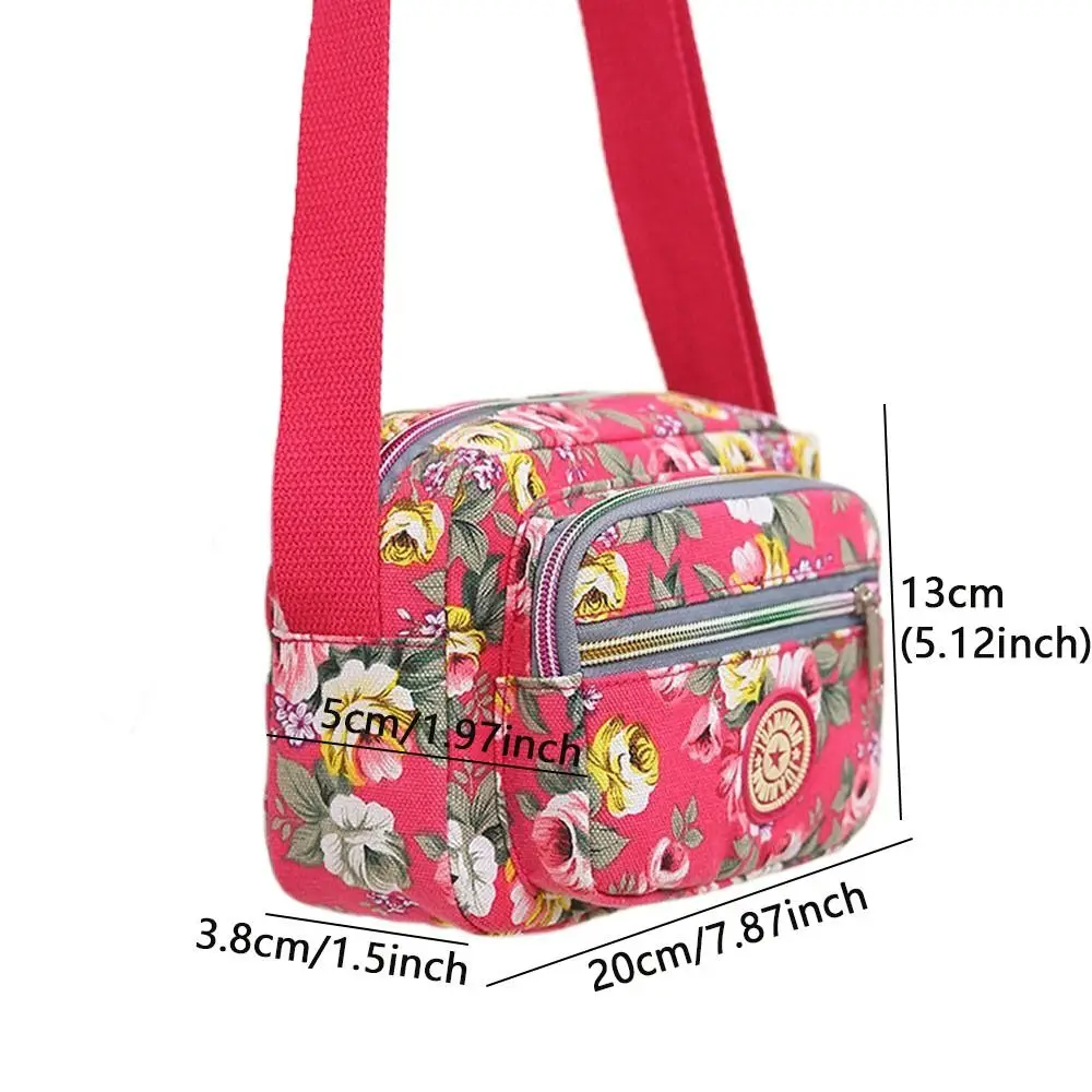 Casual Nylon Shoulder Bag Multi Layered Floral Print Classic Crossbody Bag Vintage Handbag Women Girls