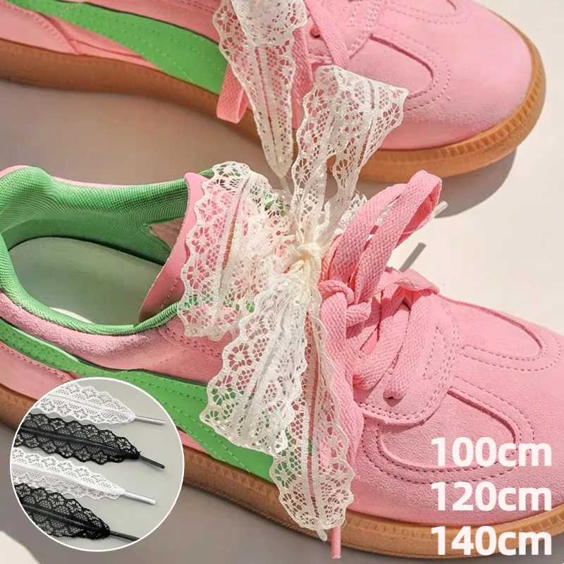 Women Girls Sneaker Laces Cute Flat Wide Shoelaces Black White Lace Shoe Strings Accessories for Casual Shoes Fashion