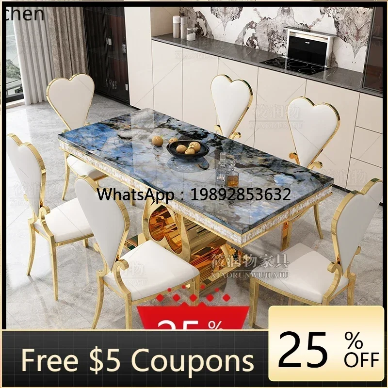 

U6 stainless steel dining table and chairs modern simple light luxury small household new marble rectangular table