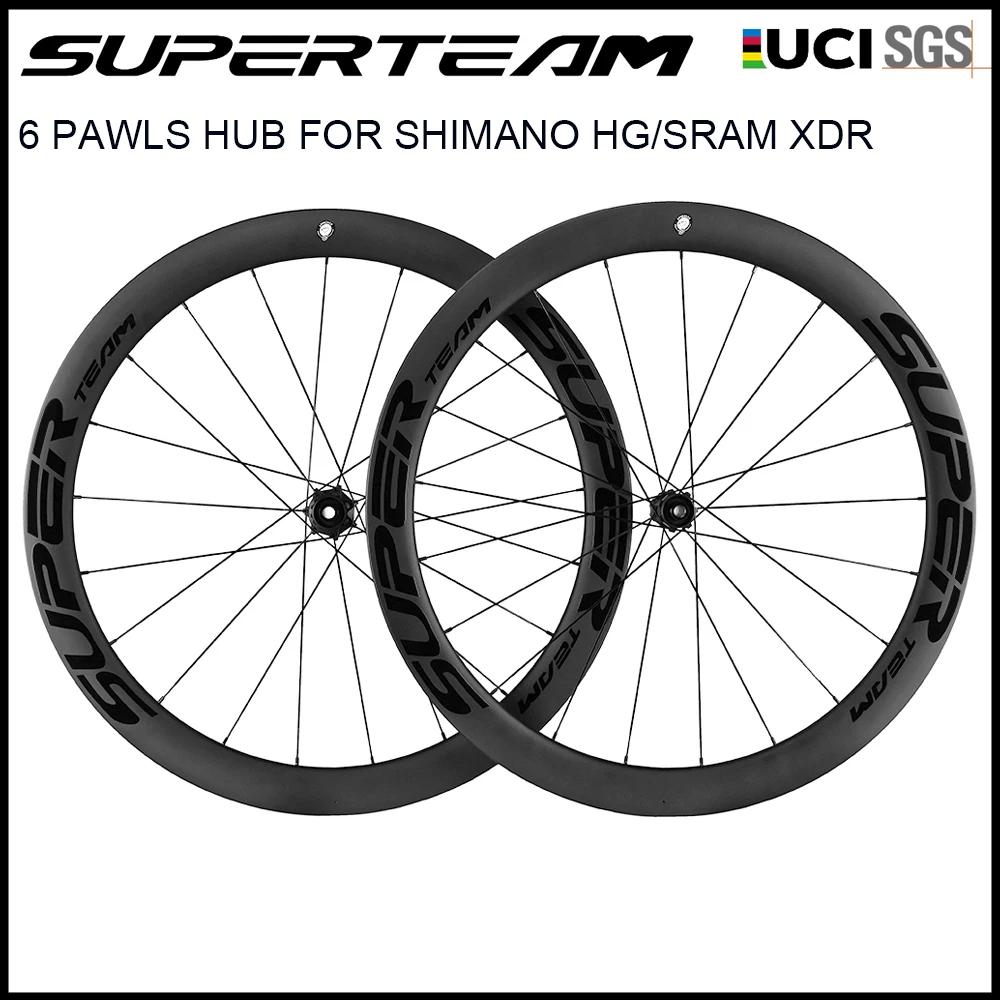 SUPERTEAM Disc Brake Carbon Wheels 700C Clincher Tubeless UCI Quality Road Racing Wheelset Center Lock/6 Bolt Road Bike Wheels